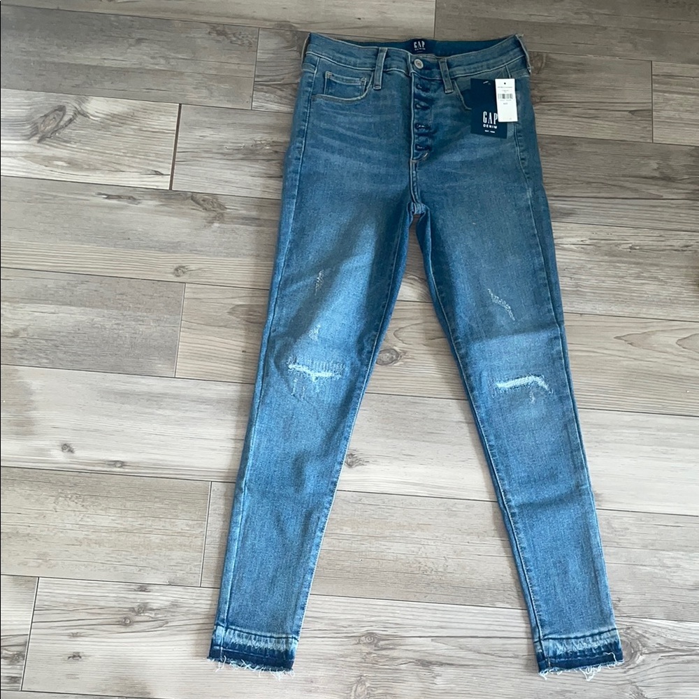 GAP Blue Skinny Jeans with Distressed Details
